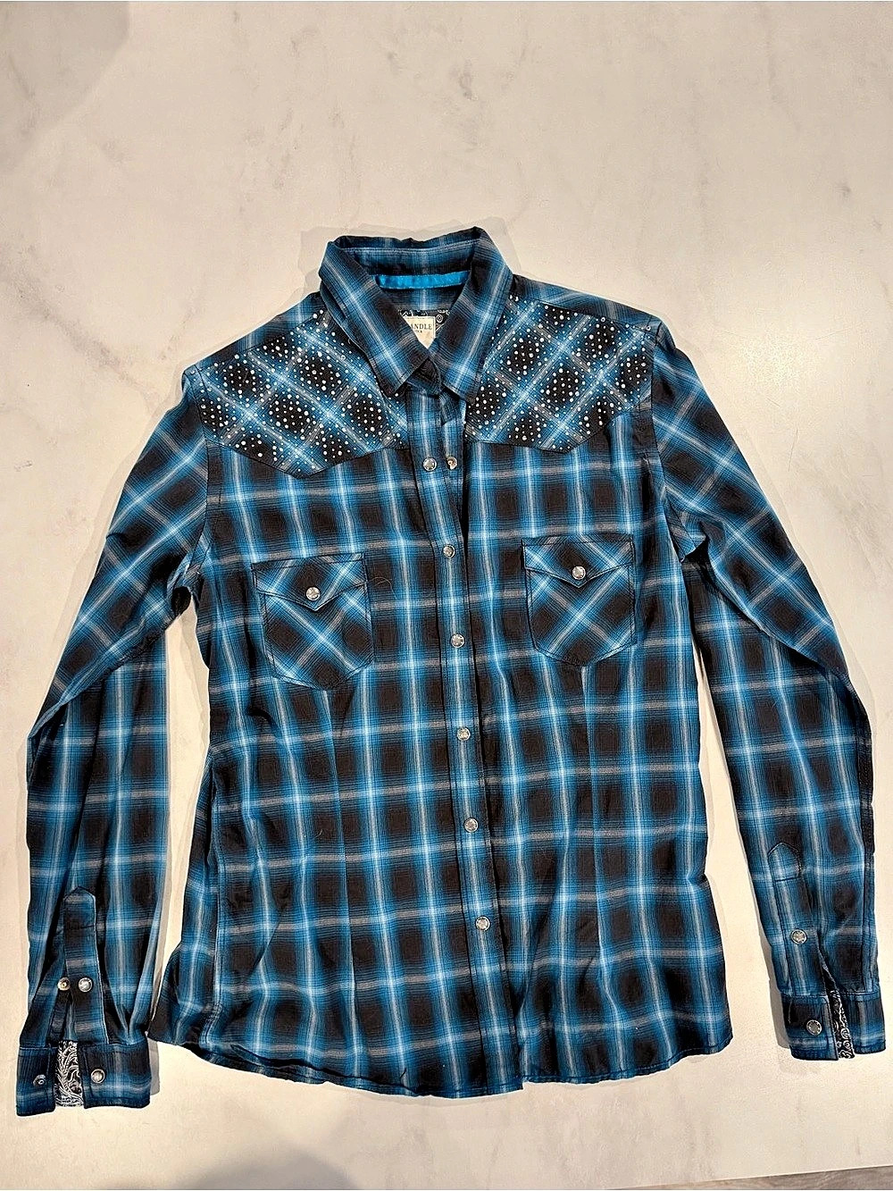 Sequin Panhandle Plaid Cotton Shirt